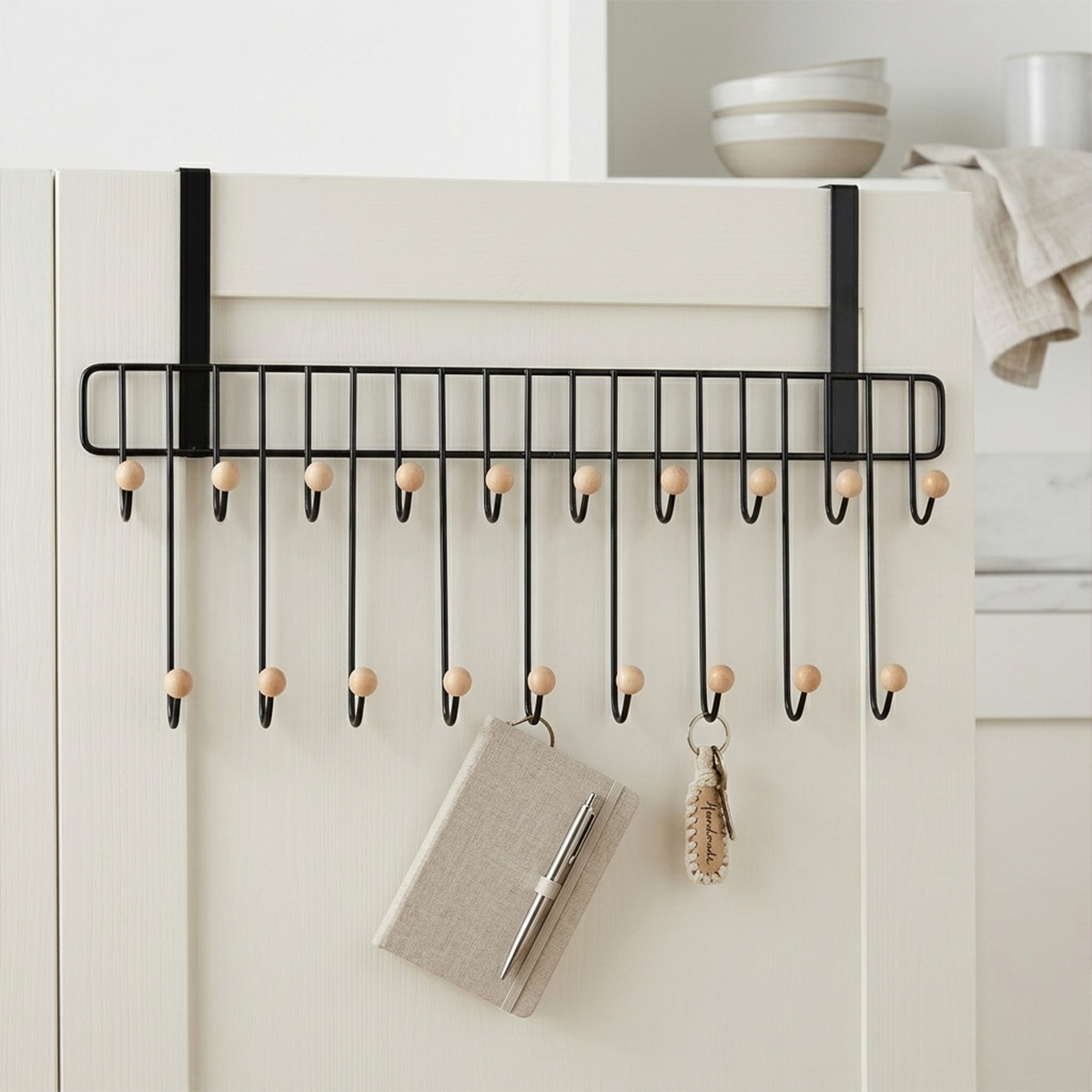 Over The Door Iron 19-Hook Hanger, Classic Black Design, Easy Installation, Lightweight, Portable, Perfect for Hanging Clothes, Hats, and Bags, 1 Piece for Smart Storage Solutions