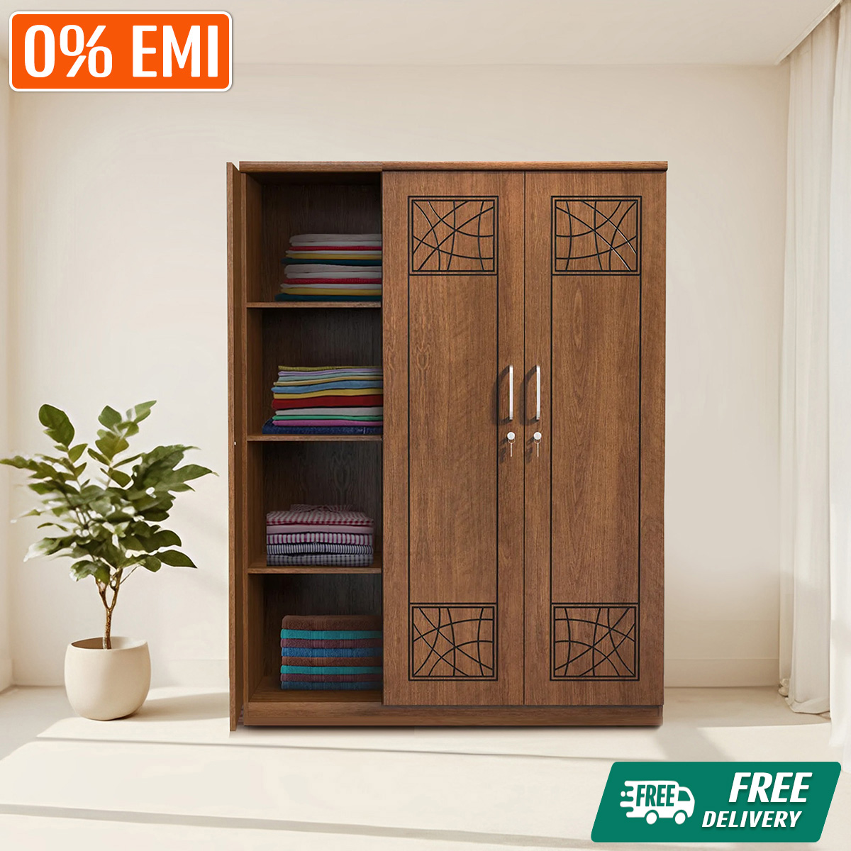 Regal Laminated Board Chevron 3 Door Cupboard - Antique  CBH-145-1-1-20 992948