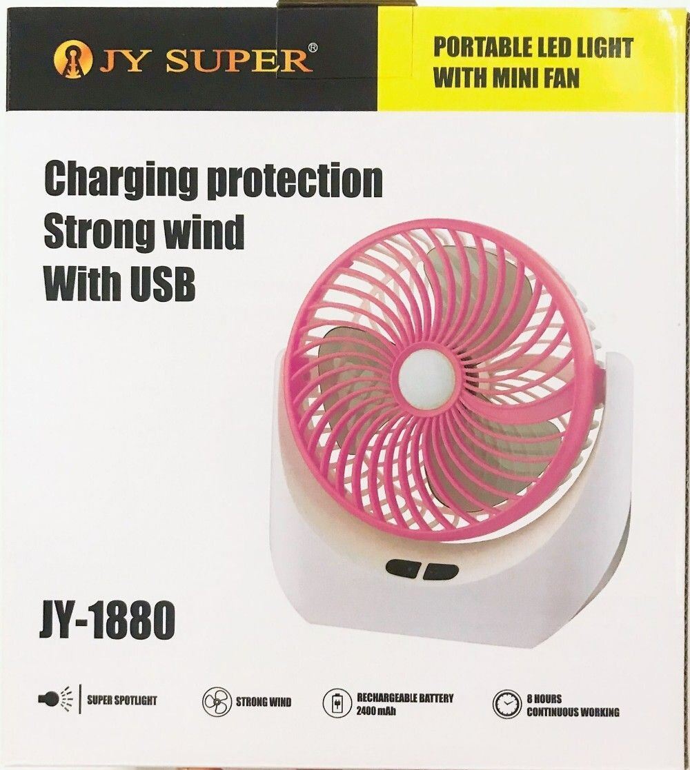 Joy Super, JY-1880 Professional Rechargeable fan rechargeable Portable USB Fan with LED Light