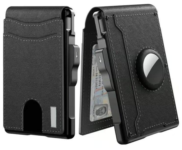 Wallet for Men - With Pop Up Aluminum Case Money Clip Slim Leather Slots Credit Card Holder RFID Blocking Bifold Minimalist Wallet