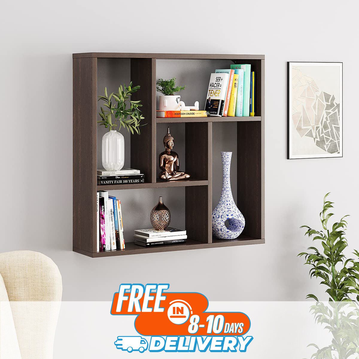 Javis Engineered Wood Wall Decor Floating Shelf, Office Display Rack Decorative Hall Décor for Living Room Home Furniture (Wenge 24x24")
