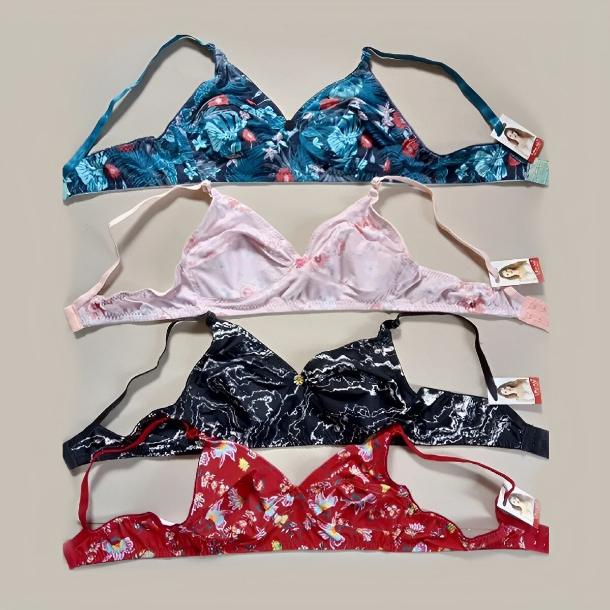 4 Pieces Printed Stretchable Bra for Women All Season Cotton Fabric Stylish Everyday Style Multiple Color