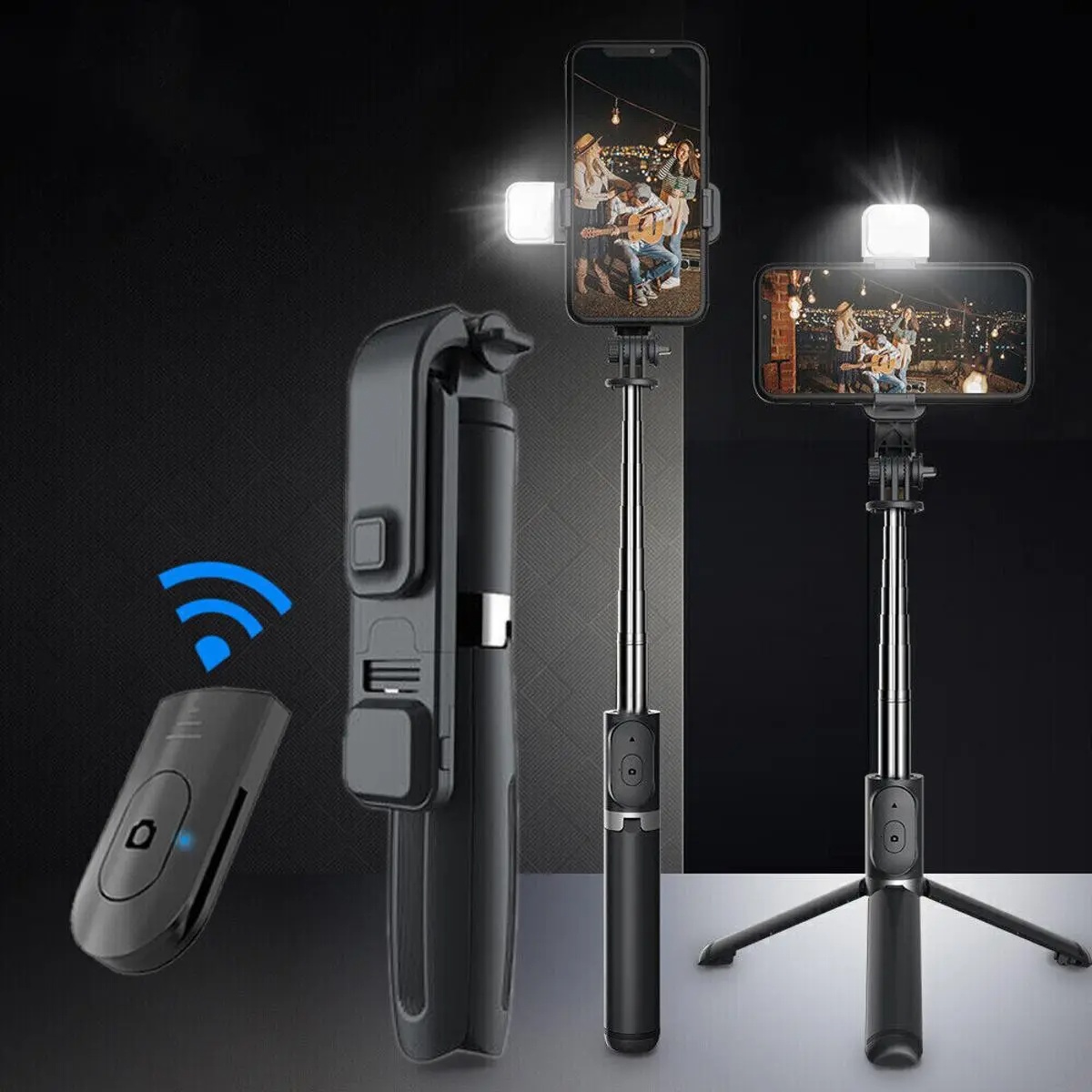 R1S Adjustable 3-in-1 Selfie Stick & Tripod with Bluetooth Remote for Video Shooting