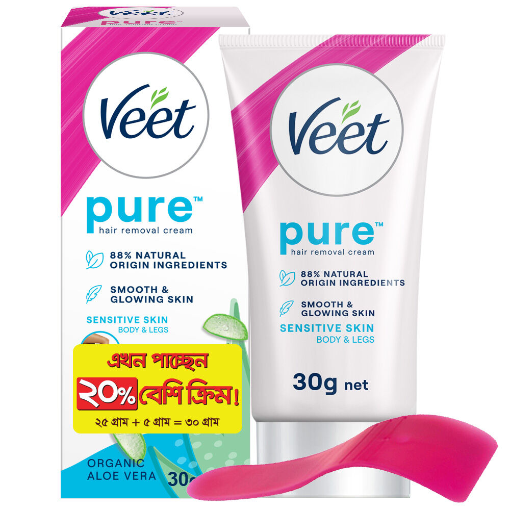 Veet 30gm Sensitive Skin Hair Removal Cream for Body & Legs, Freshest Smell with Aloe Vera Extract Leaves Skin Feeling Smooth, Moisturized & Visibly Glowing, Dermatologically Tested