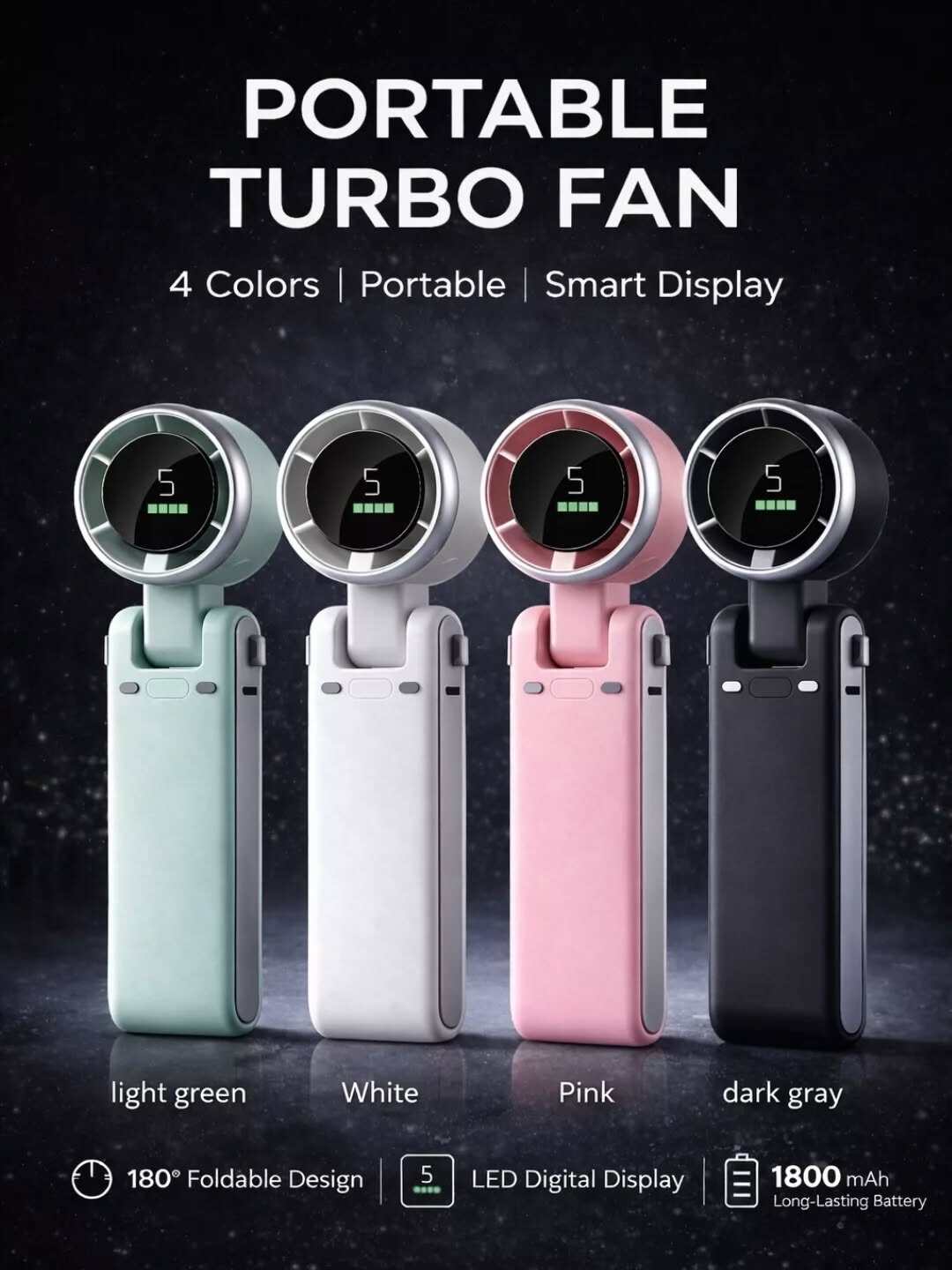 Popular Mini High-Speed Handheld Turbo Fan Smart Digital Display Wearable Personal Desk/Turbo Fan Handheld Rechargeable Fan Multicolor Portable Mini Hand Fan USB Rechargeable Foldable Hanging Neck Fan  USB Mini Portable Small Turbo Fan
