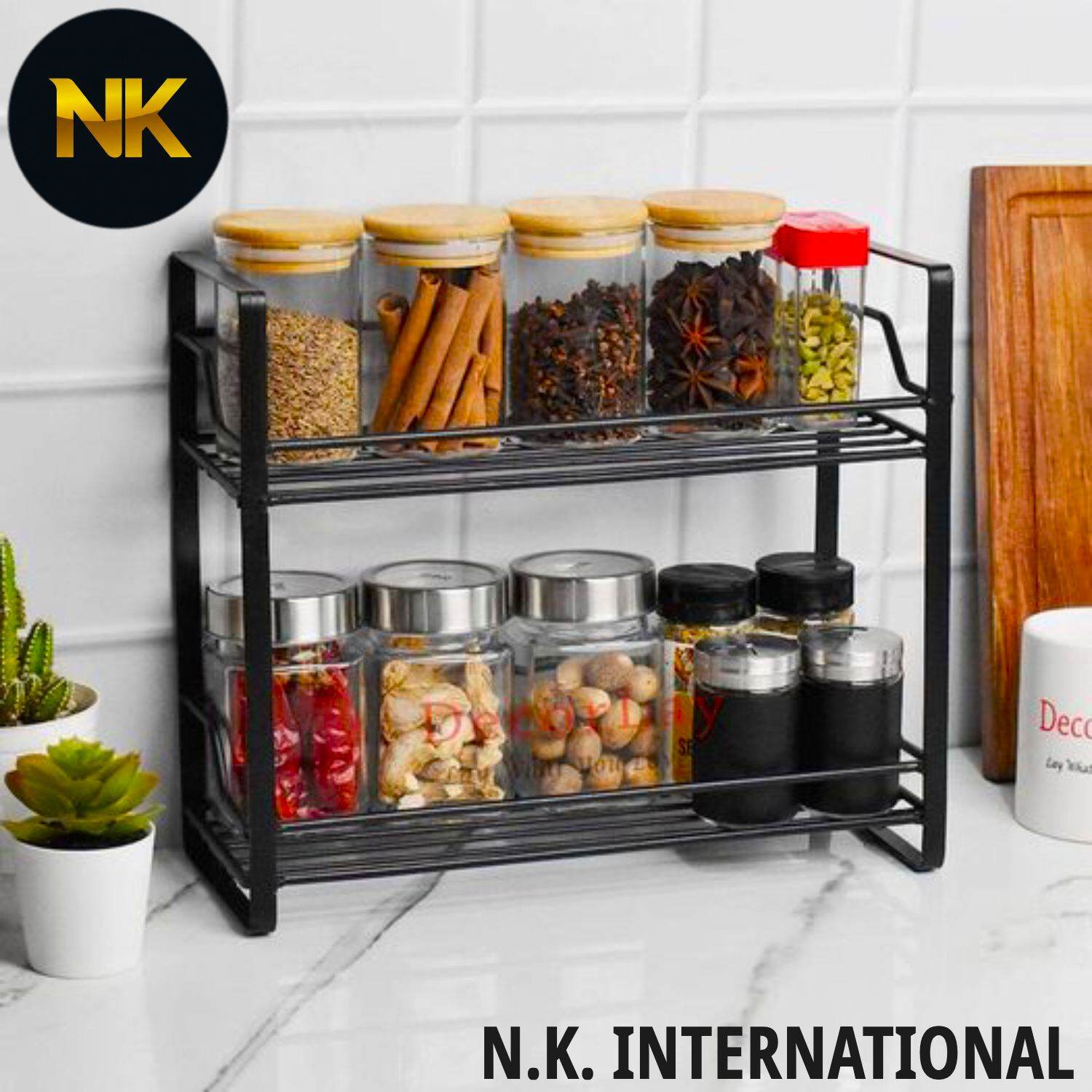Kitchen Rack 2 Layer Kitchen Shelf Kitchen Organizer Spice Jar organizer Kitchen Decoration Rack and Shelf Modern Design made of Sturdy Brushed Iron Material