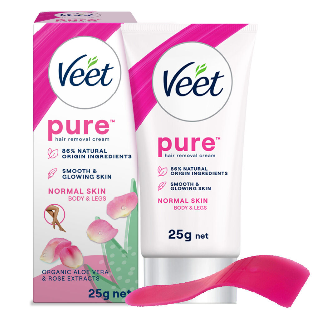 Veet 25gm Normal Skin Hair Removal Cream for Body & Legs, Freshest Smell with Organic Aelo Vera and Rose Extract, Dermatologically Tested