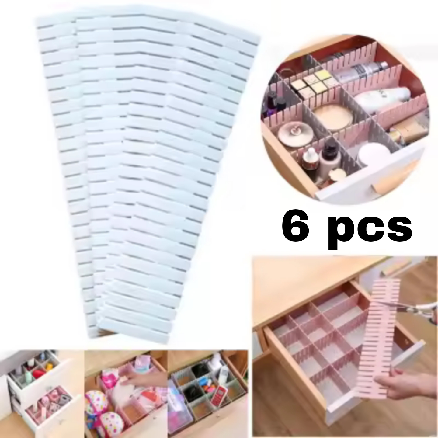 6Pcs DIY Adjustable Drawer Dividers – Plastic Partition Boards for Space-Saving Organization (Multicolor)