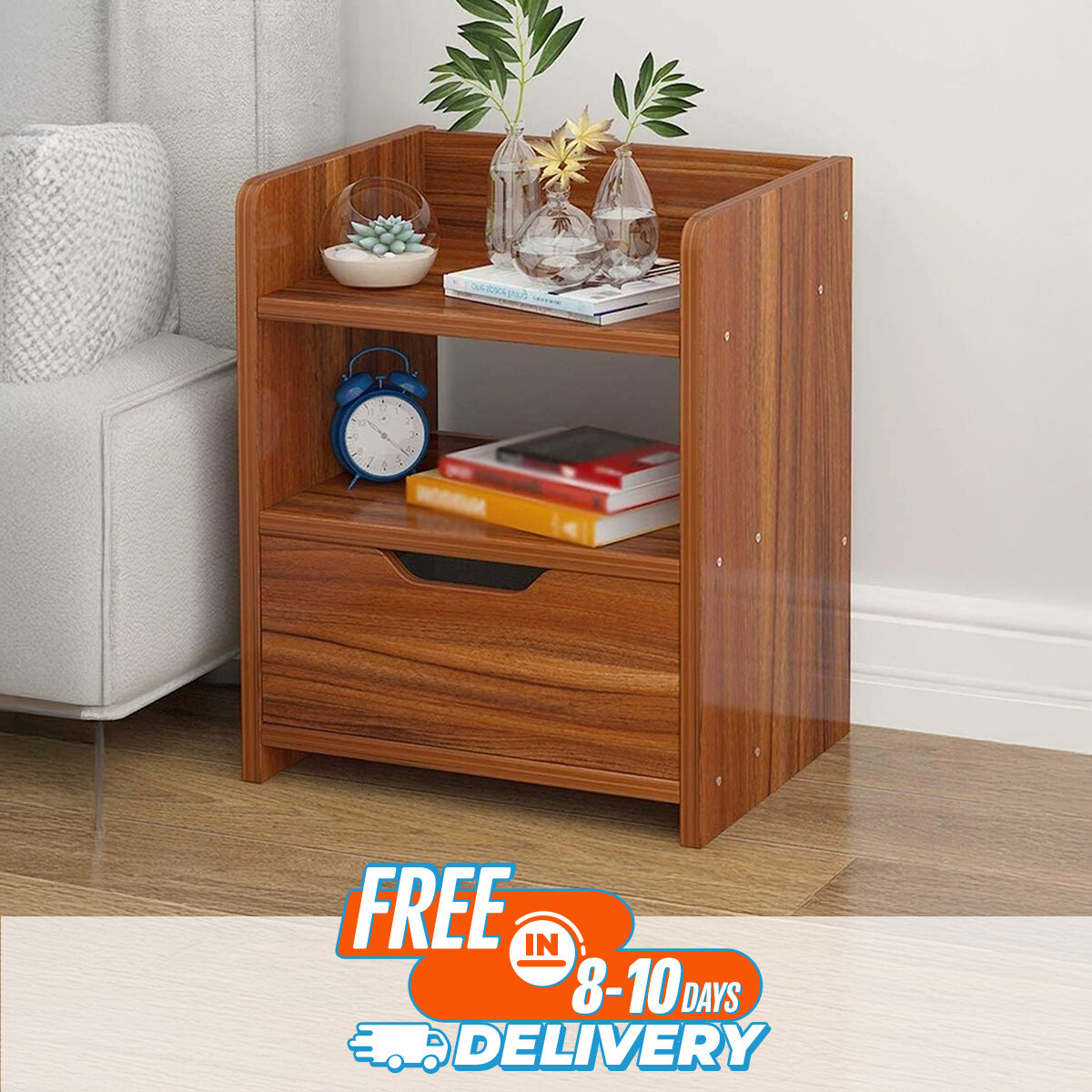 Nightstand Bedside Table Falling 1-drawer 1-compartment Bedroom Simple Storage Cabinet Side table Design by Nahid Furniture18x14x12"
