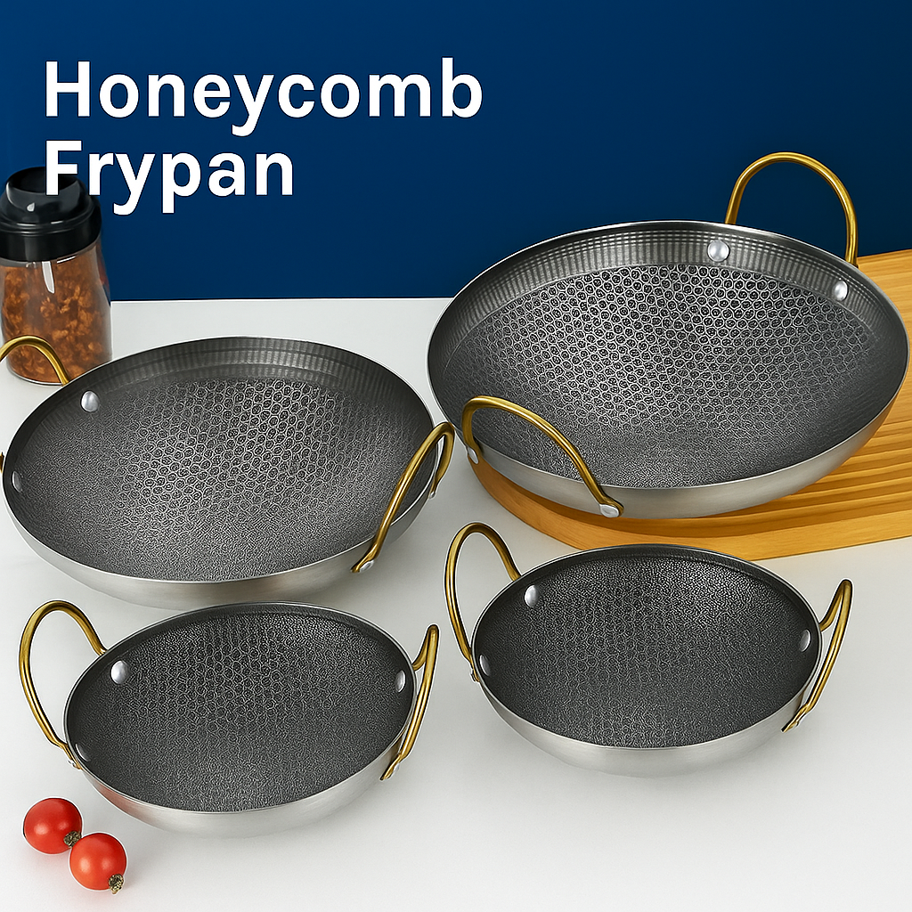 Honeycomb Nonstick Iron Deep Two Handled Frying Pan
