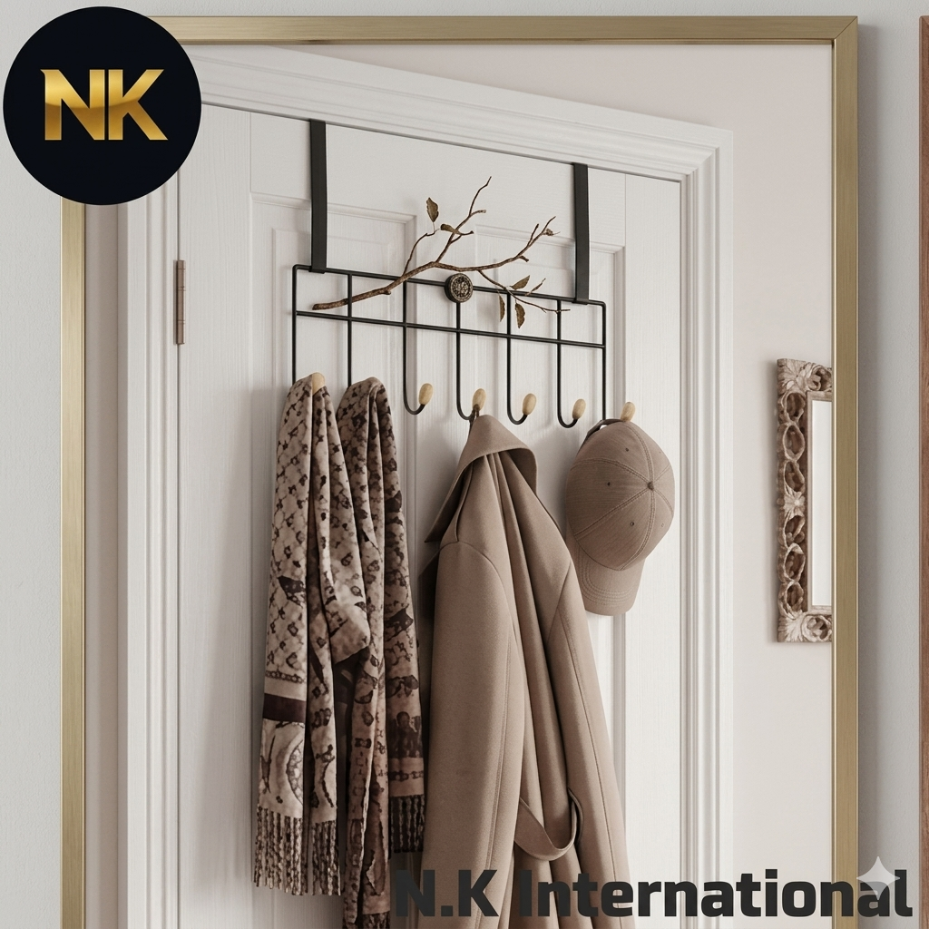Multi-Alloy Steel Functional Steel Over The Door Hook Hanger Organizer | Wall Hook Rack | for Hanging Clothes | Door Storage Coat Hooks Behind The Door Organizer (Black)