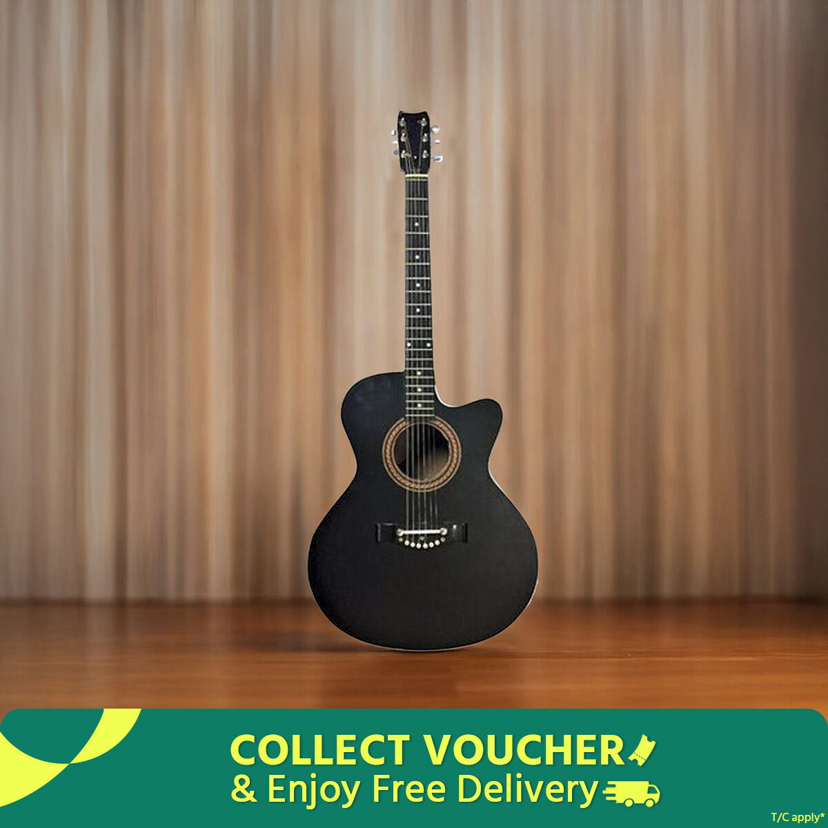 New Acoustic Guitar 41 Inch Cutaway Black Finish with Picks - High-Quality Musical Instrument
