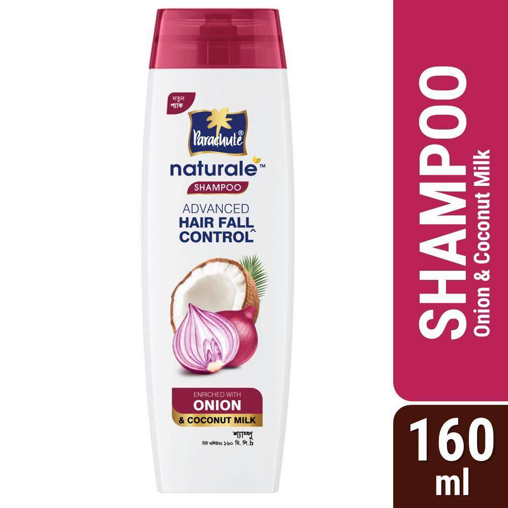 Parachute Naturale Advanced Hair Fall Control Shampoo with Onion & Coconut Milk For Strong & Thick Hair Reduces Hair Fall Paraben Free, 100% Vegan All Hair Types 160 ml