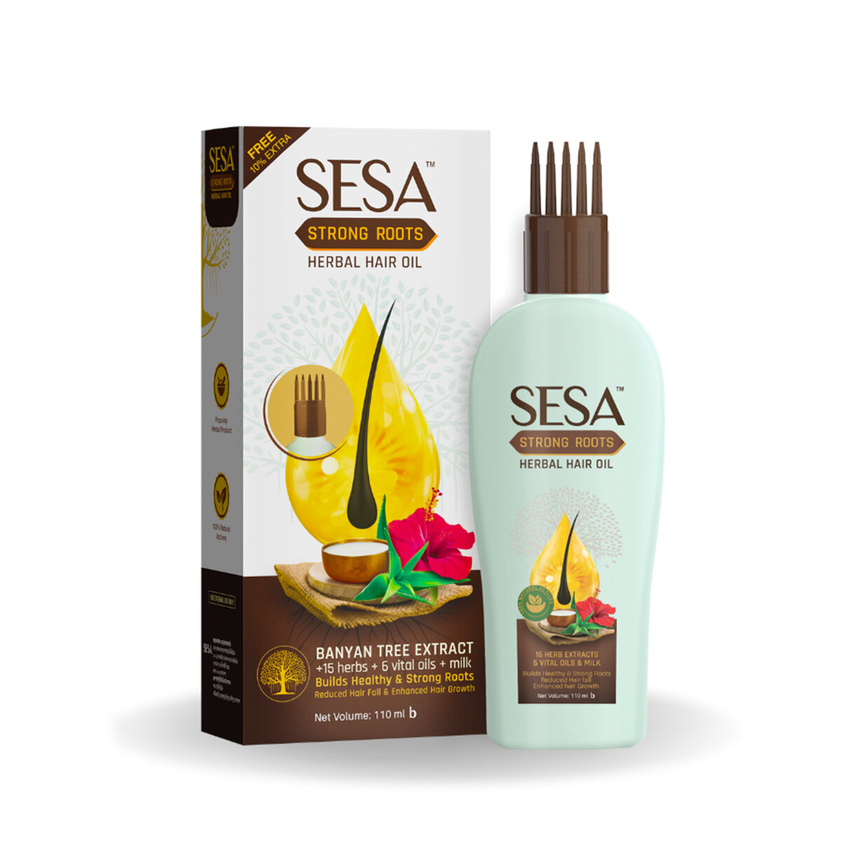 Sesa Strong Roots Hair Oil bottle showcasing luxurious ayurvedic hair care