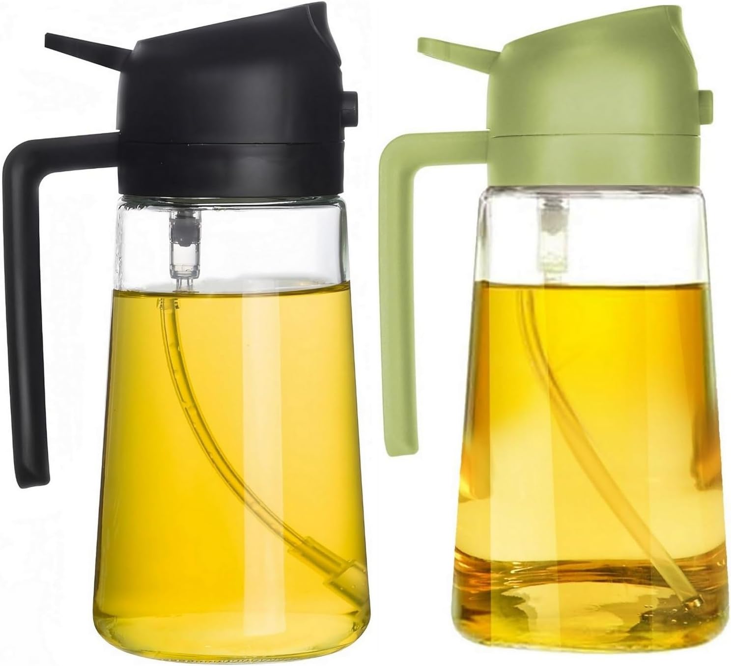 2 in 1 Glass Oil Spray Bottle 470ml Large Capacity Oil Sprayer Sauce Olive Oil Dispenser for Cooking Salads BBQ Grilling Baking | 470 ml | Multicolor