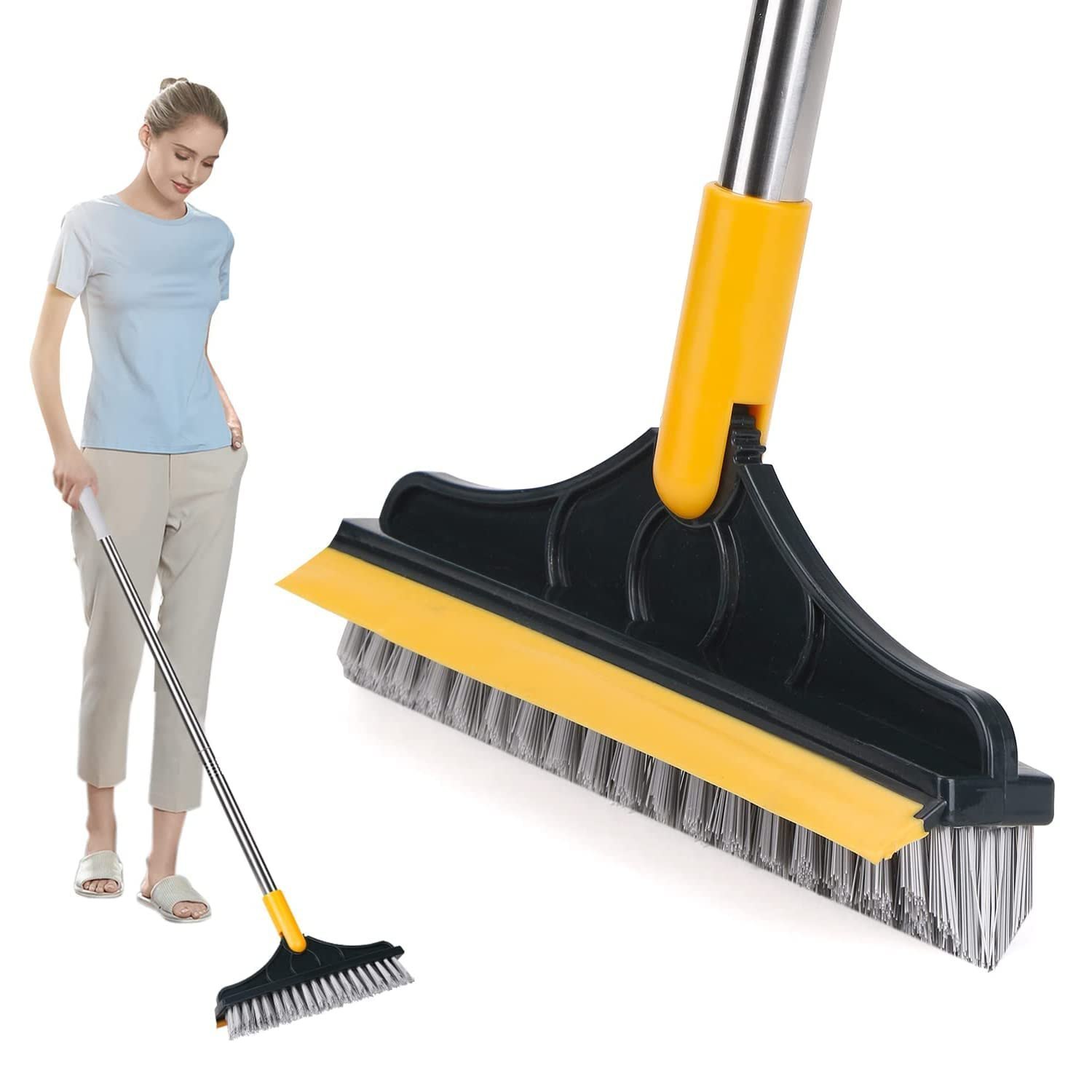 2 in 1 Multipurpose Cleaning Mop(2 in 1 Bathroom Cleaning Brush Wiper Tiles Cleaning Bathroom Brush Floor Scrub Brush with Long Handle 120° Rotate Home Kitchen Bathroom Cleaning Brush Pack-1)