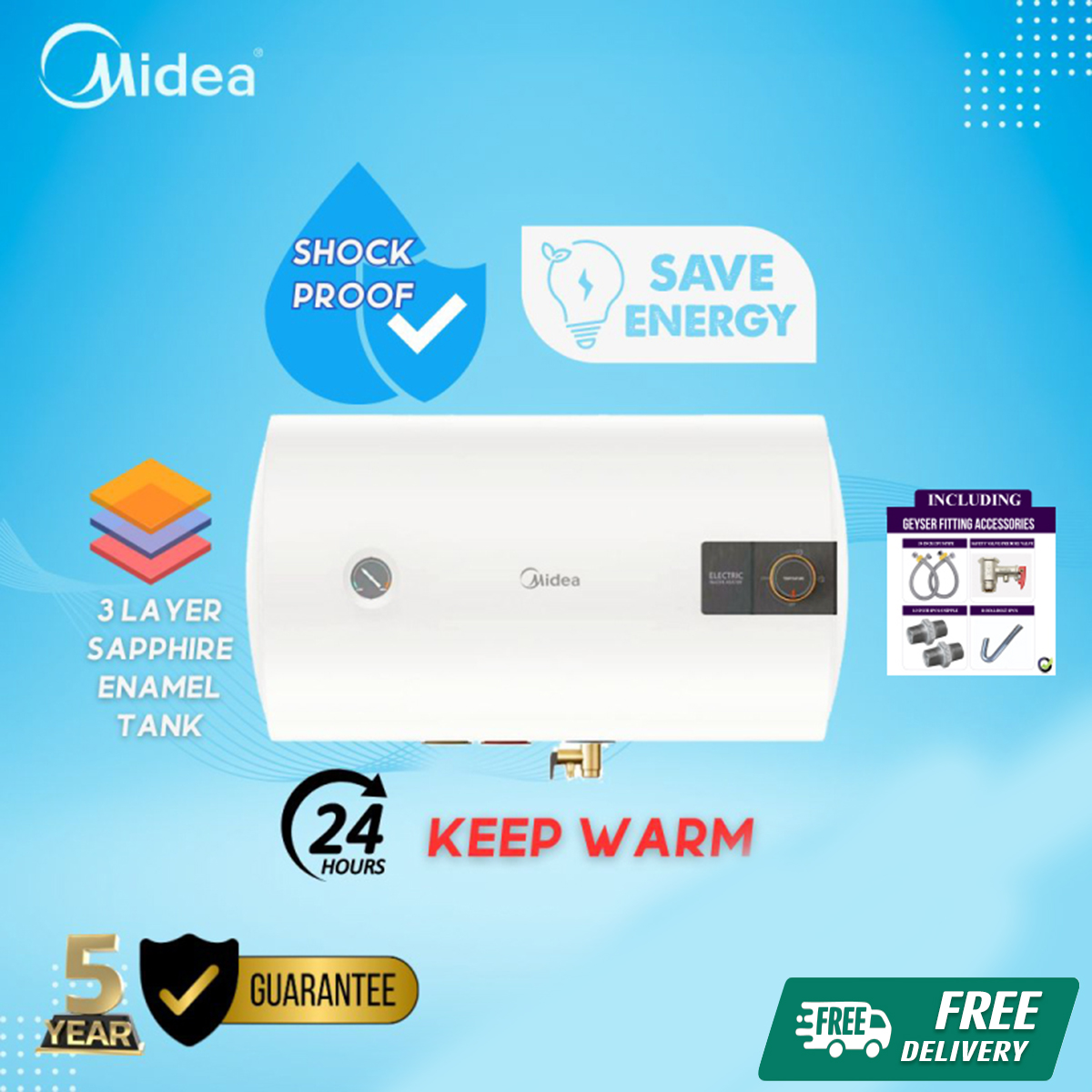 Midea D40-20A Geyser / Water Heater 40L White