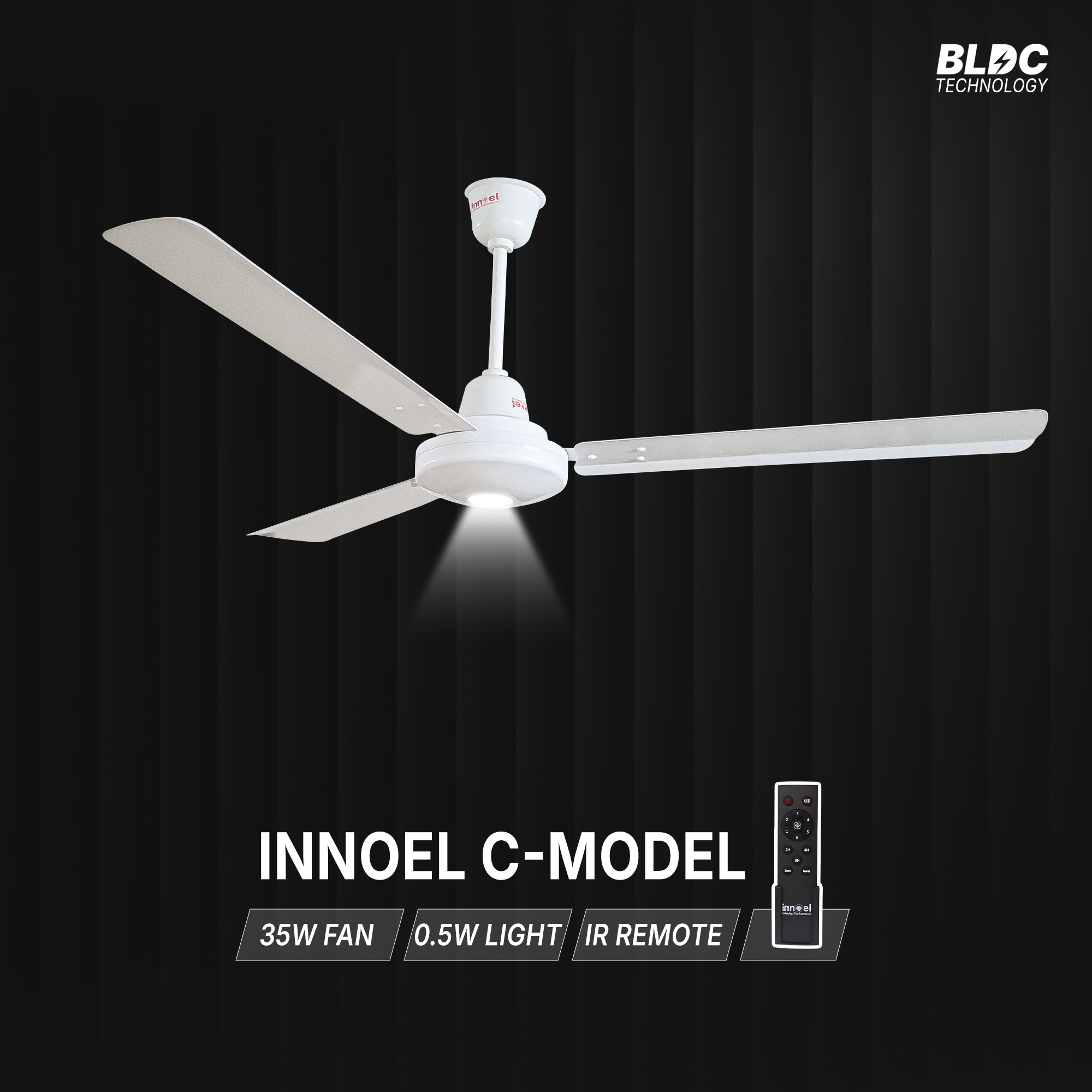 INNOEL C-MODEL BLDC Ceiling Fan | Energy Efficient Fan with LED Light | 56 Inch | 1400 mm | 5 Years Warranty | Free Delivery