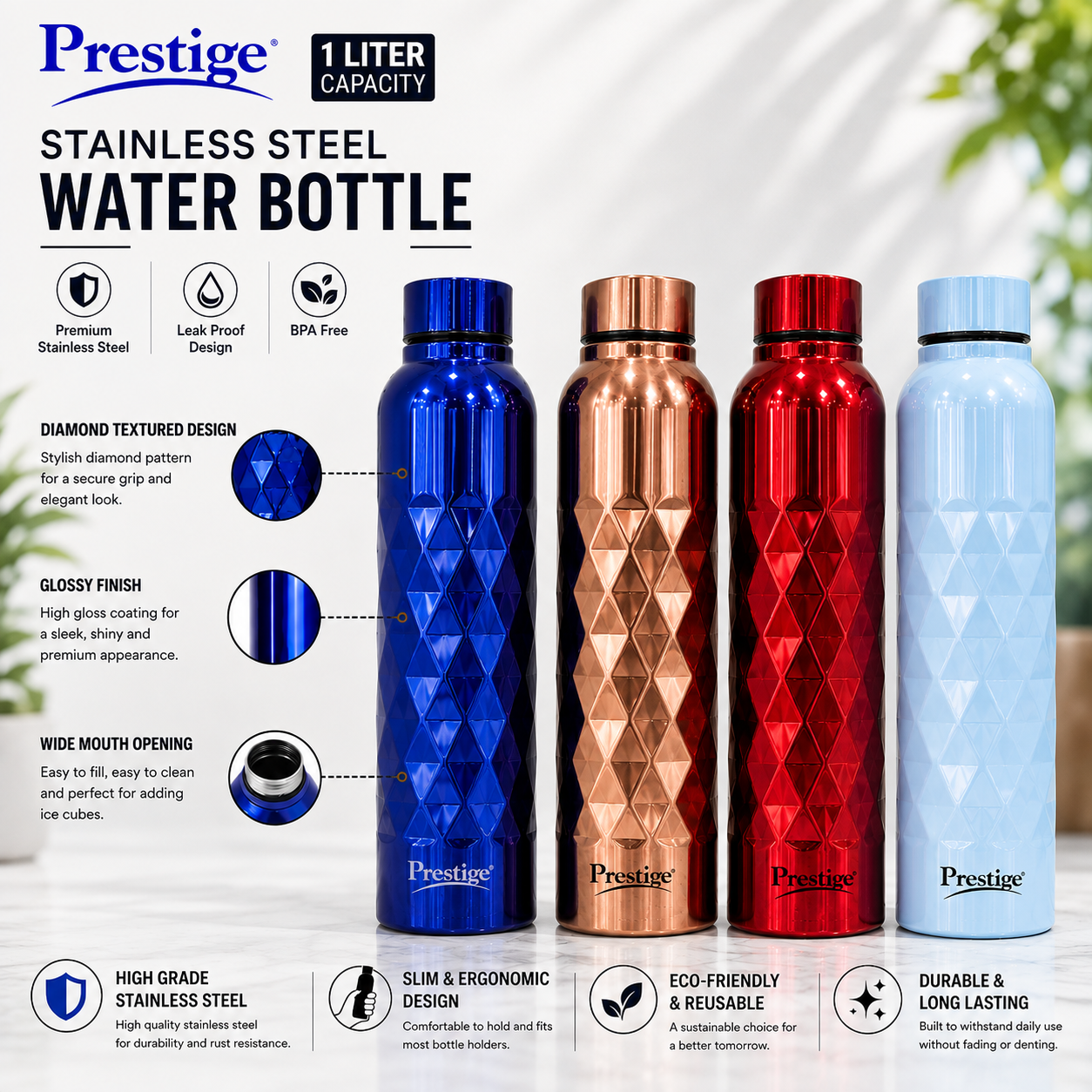 2025 latest 1000ml Stainless Steel Water bottle Stylish Handy Modern Water Cup For Daily Life Office Study Dining Outdoor Activity