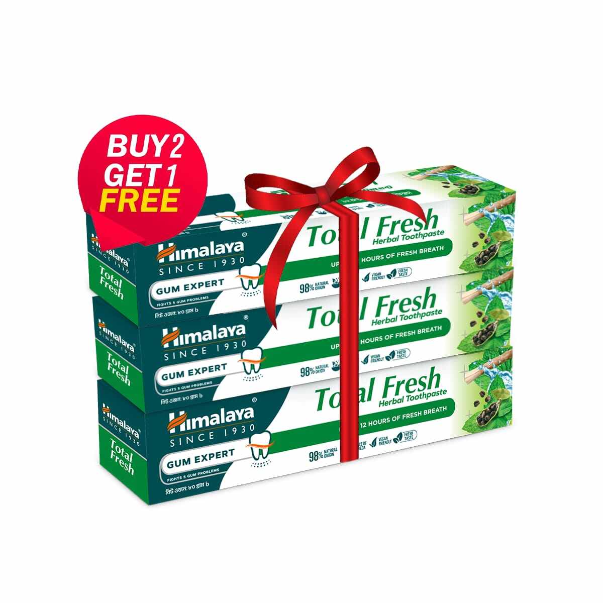 Himalaya Total Fresh Herbal Toothpaste -80gm Buy 2 Get 1 Free