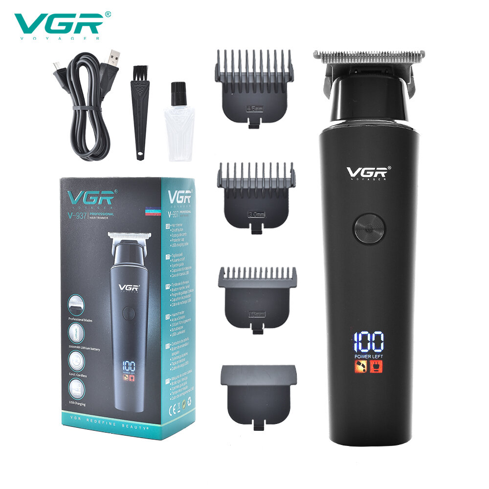 VGR V-937 Professional Hair Trimmer with LCD Display, Durable Men Grooming Clippers, 8-Hour Runtime, Single Pack