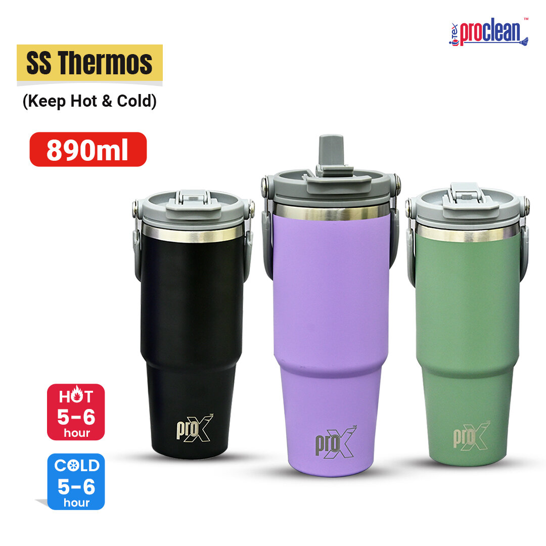 Proclean Thermos Mug 890ML CM-1718 with Handle and Straw Lid Stainless Steel Vacuum Insulated Cup, Coffee Mug for Water, Coffee or Iced Tea