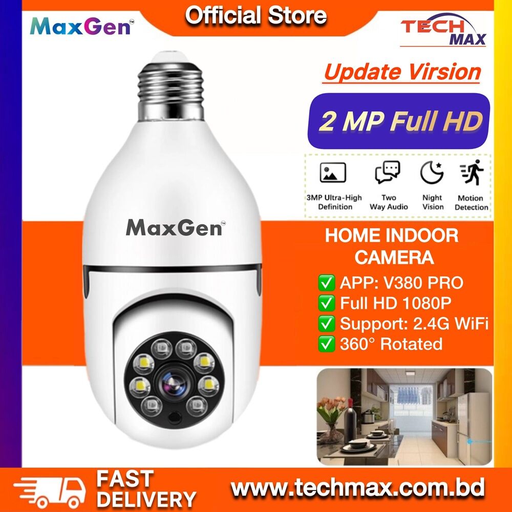 MaxGen V380 PRO Q16s BULB PTZ WIFI IP Camera  2MP 1080P 360 Degree Rotation Night Vision Two-Way Audio Motion Detection