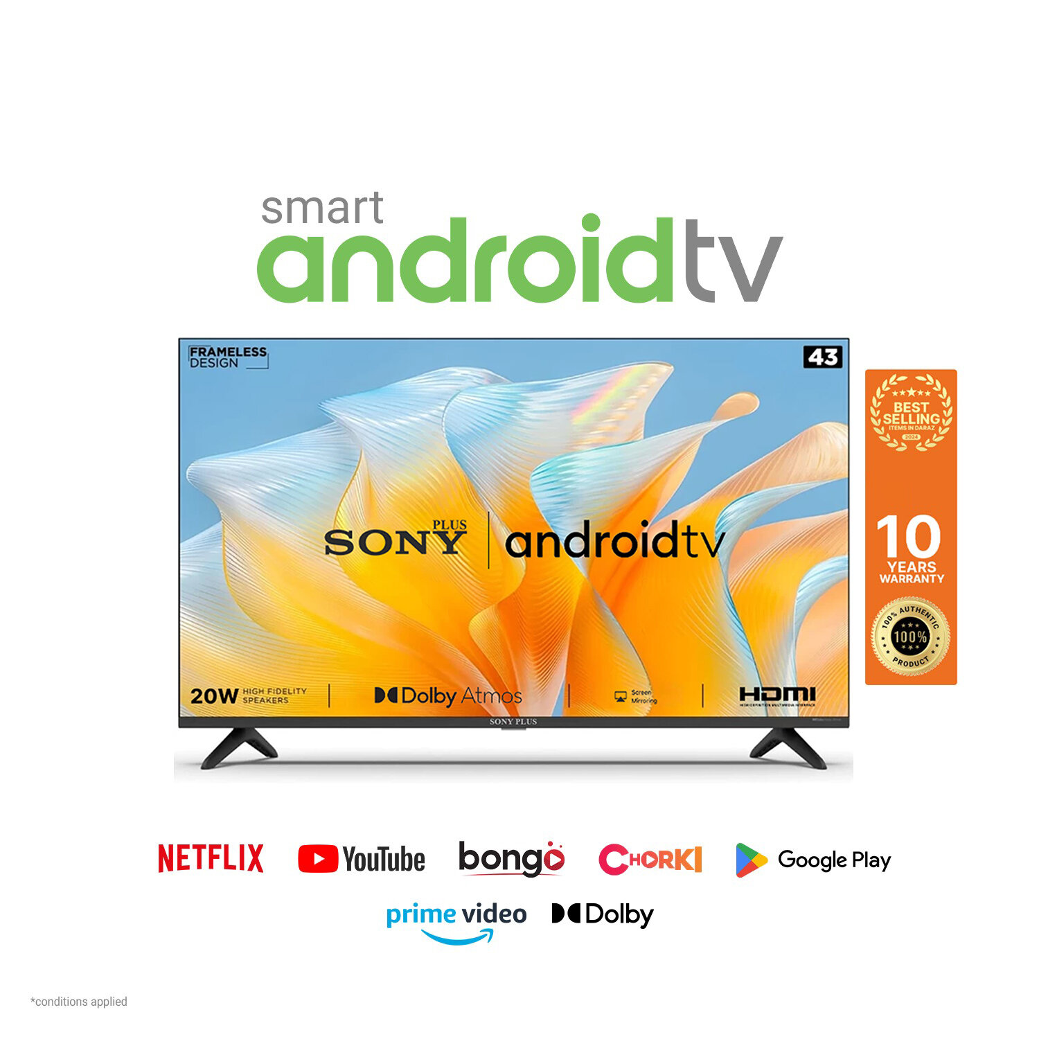 Sony Plus 43" TV FHD Frameless  Android Smart TV