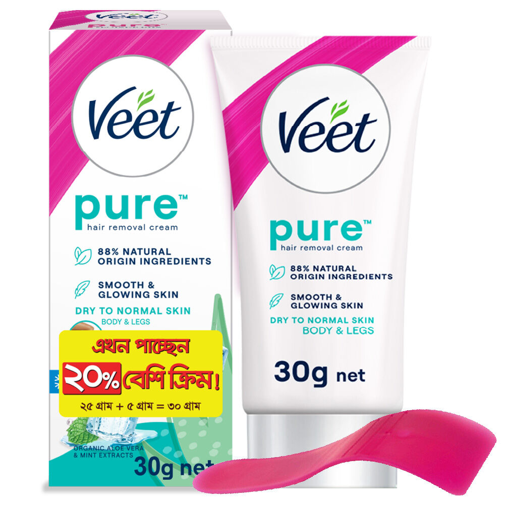 Veet 30gm Dry to Normal Skin Hair Removal Cream for Body & Legs, Freshest Smell with Grape Seed Oil Leaves Skin Feeling Smooth, Moisturized & Visibly Glowing, Dermatologically Tested
