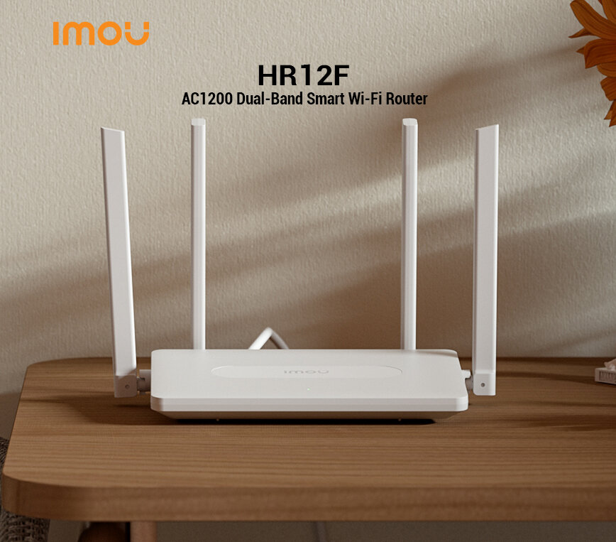 Imou HR12F AC1200 Dual Band Smart Wi-Fi Router - 5dBi 4x High Gain Antennas - 867Mbps at 5GHz and 300Mbps at 2.4GHz.